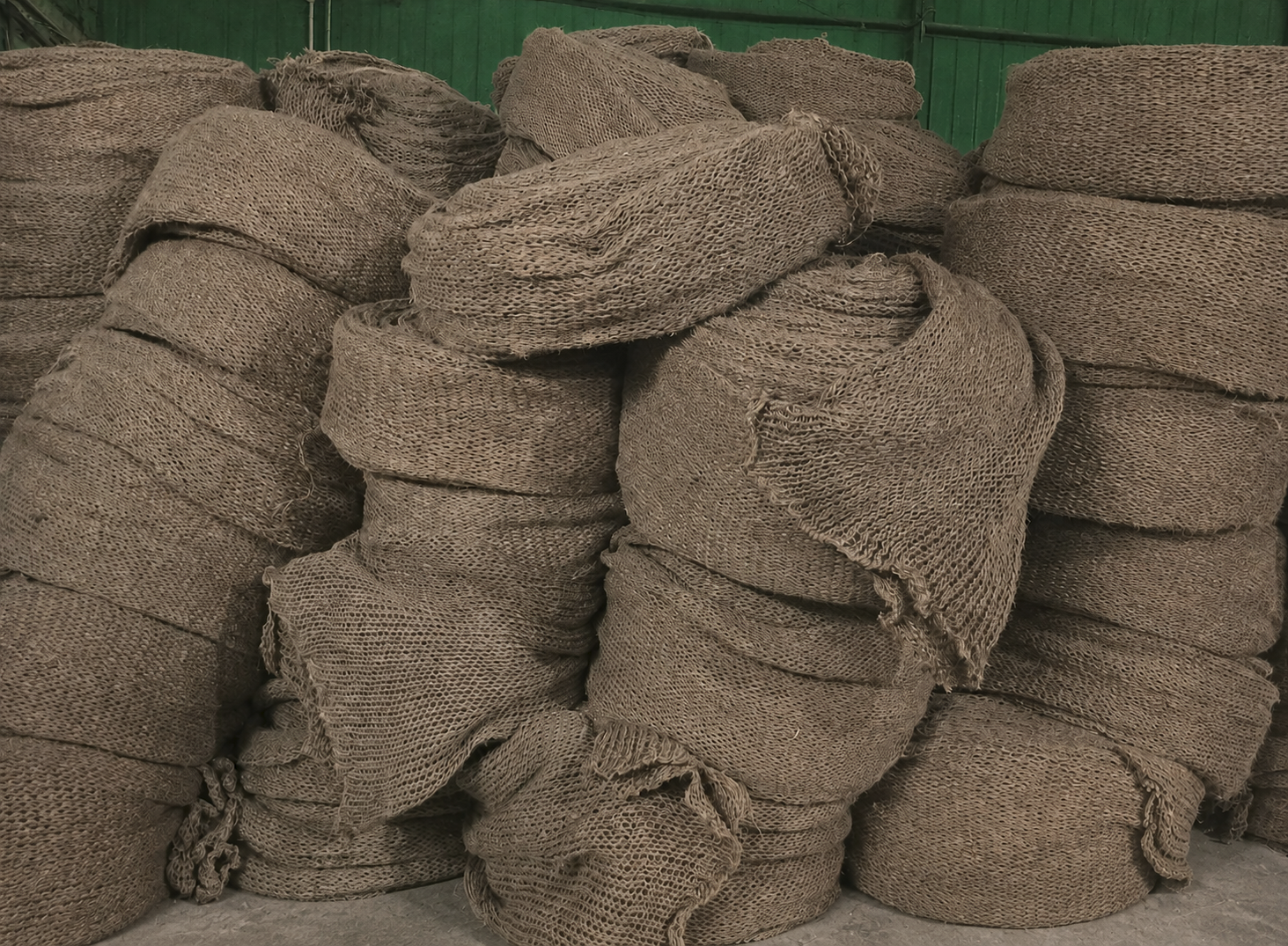 Stacks of Ninety7 knitted jute netting